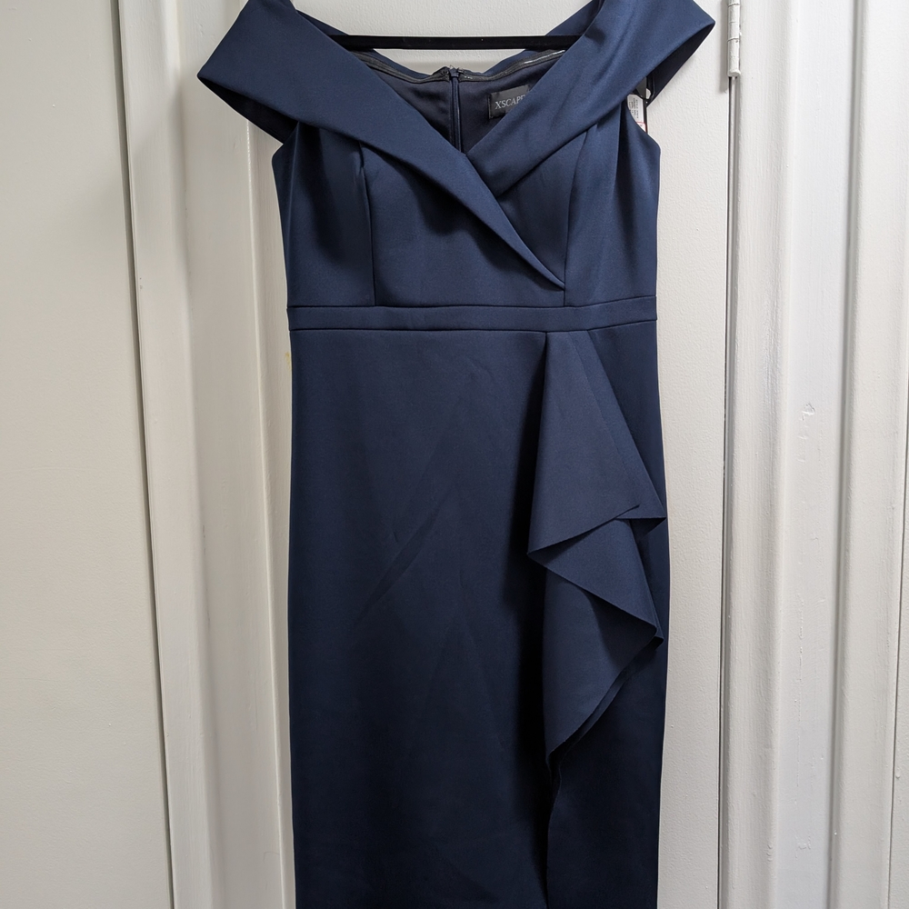 Xscape Midnight Blue Asymmetrical Dress